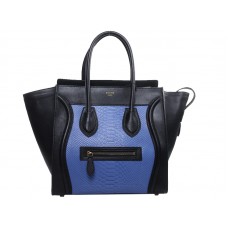 Borsa Tote media Celine Luggage in pelle di vitello nera con pelle di serpente blu