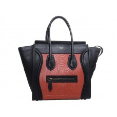 Borsa Tote media Celine Luggage in pelle di vitello nera con pelle di serpente rossa