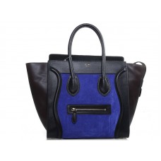 Borsa Tote Celine Luggage Media in Pelle di Vitello Nera/Casual Blu