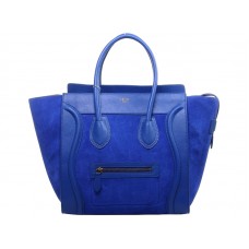 Borsa Tote Celine Luggage Media in Pelle di Vitello Blu/Cascata