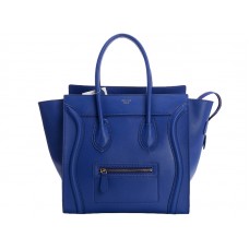 Borsa Tote media Celine Luggage in pelle di vitello blu brillante