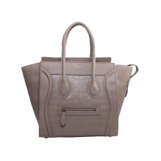 Borsa tote media Celine Luggage in pelle di vitello color cachi con effetto coccodrillo