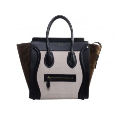 Borsa Tote Celine Luggage Media in Pelle di Vitello Beige Chiaro/Casual Oliva