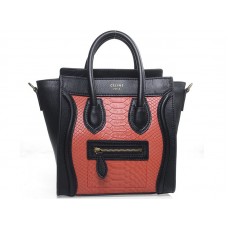 Celine Luggage Mini Tote in pelle di vitello nera con pelle di serpente rossa