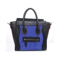 Celine Luggage Mini Tote in pelle di vitello nera/scamosciata blu
