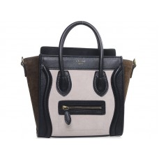 Celine Luggage Mini Tote in pelle di vitello beige chiaro/pelle scamosciata verde oliva