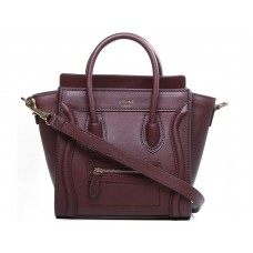 Celine Luggage Mini Tote in pelle di vitello color vino