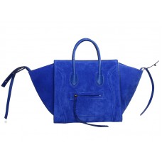 Borsa tote Celine Luggage Phantom Square in pelle scamosciata blu brillante