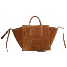 Borsa tote Celine Luggage Phantom Square in pelle scamosciata color cammello