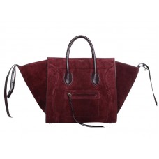 Borsa tote quadrata Phantom Luggage di Celine in pelle scamosciata color vino