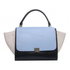 Borsa a tracolla Celine Trapeze in pelle di vitello multicolore azzurro/nero/crema