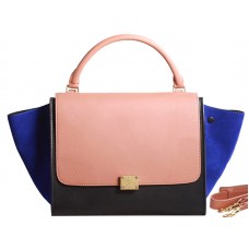 Borsa a tracolla Celine Trapeze in pelle di vitello multicolore rosa/nero/camoscio blu