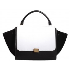 Borsa a tracolla Celine Trapeze in pelle di vitello multicolore bianco/nero/camoscio nero