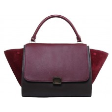 Borsa a tracolla Celine Trapeze in pelle di vitello multicolore, colore vino/marrone/vino