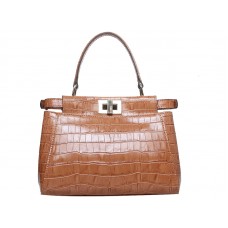 Borsa Fendi Iconic Mini Peekaboo in pelle di coccodrillo beige