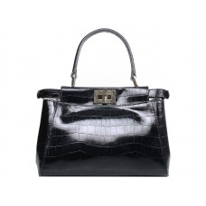 Borsa Fendi Iconic Mini Peekaboo in pelle di coccodrillo nera