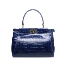 Borsa Fendi Iconic Mini Peekaboo in pelle di coccodrillo blu