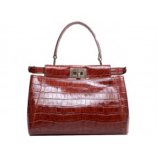 Borsa Fendi Iconic Mini Peekaboo in pelle di coccodrillo bordeaux