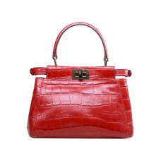 Borsa Fendi Iconic Mini Peekaboo in pelle di coccodrillo rossa