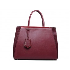Borsa tote Fendi 2jours in pelle di vitello color vino con pelliccia