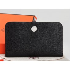 Portafoglio combinato in pelle originale Hermes Dogon Togo nero