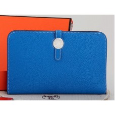 Portafoglio combinato in pelle originale Hermes Dogon Togo blu