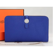 Portafoglio combinato in pelle originale Hermes Dogon Togo blu elettrico