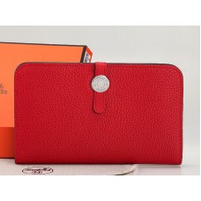 Portafoglio combinato in pelle originale Hermes Dogon Togo rosso