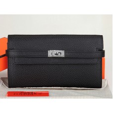 Portafoglio lungo Kelly in pelle originale Hermes Dogon Togo nero