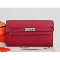 Portafoglio lungo Kelly in pelle originale Hermes Dogon Togo Bordeaux