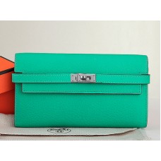 Portafoglio lungo Kelly in pelle originale Hermes Dogon Togo, verde