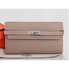 Portafoglio lungo Kelly in pelle originale Hermes Dogon Togo grigio