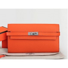 Portafoglio lungo Kelly in pelle originale Hermes Dogon Togo arancione