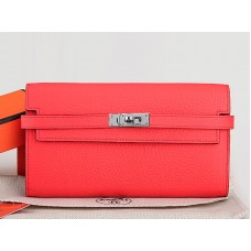 Portafoglio lungo Kelly in pelle originale Hermes Dogon Togo, rosso anguria