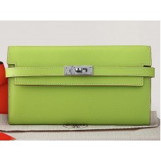 Portafoglio lungo Kelly in pelle di vitello originale Hermes Epsom verde