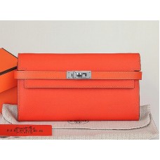 Portafoglio lungo Kelly in pelle di vitello originale Hermes Epsom arancione