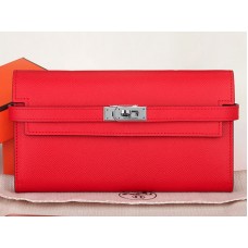 Portafoglio lungo Kelly in pelle di vitello originale Epsom Hermes rosso
