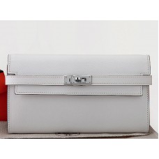 Portafoglio lungo Kelly in pelle di vitello originale Hermes Epsom bianco