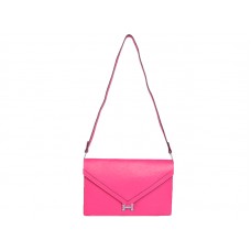Pochette Hermes Pilot Envelope rosa shocking con finiture argentate