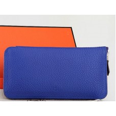 Portafoglio Hermes con cerniera in pelle originale blu elettrico