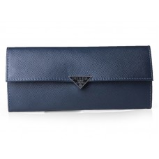 Portafoglio bifold in pelle di vitello Saffiano Prada blu