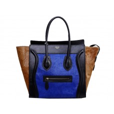 Borsa tote media Celine Luggage in pelle di vitello nera / blu pony