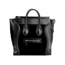Borsa Tote media Celine Luggage in pelle di vitello nera/scamosciata nera