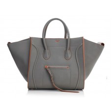 Borsa tote Celine Luggage Phantom Square grigia con finiture arancioni