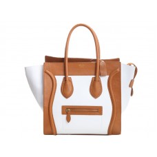 Borsa tote media Celine Luggage in pelle di vitello cammello/bianco