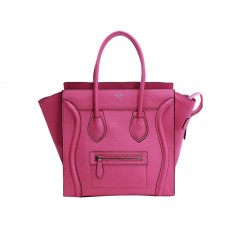Borsa Tote media Celine Luggage in pelle di vitello rosa fluo