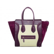 Borsa Tote media Celine Luggage in pelle di vitello beige chiaro/camoscio vino