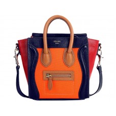 Celine Luggage Mini Tote in pelle di vitello blu/tela arancione