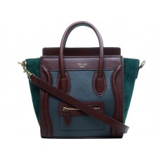 Celine Luggage Mini Tote in pelle di vitello grigio/vino