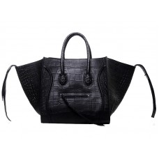 Borsa tote Celine Luggage Phantom Square in pelle di coccodrillo nera